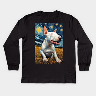 Bull Terrier Dog Breed Painting in a Van Gogh Starry Night Art Style Kids Long Sleeve T-Shirt